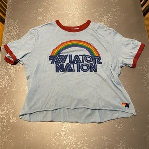 Large blue aviator nation tee shirt with red around the neck and arm holes!
